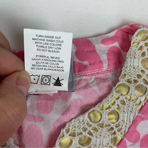 Mud Pie girls size 5t Pink Dress with Gold Accents lilly pink white fish beach n - Picture 5 of 7